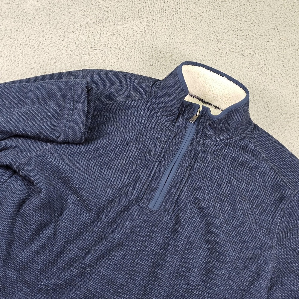 Orvis Sweater Mens Large Blue Sherpa Lined Quarter Zip Fleece Mock Neck Pullover